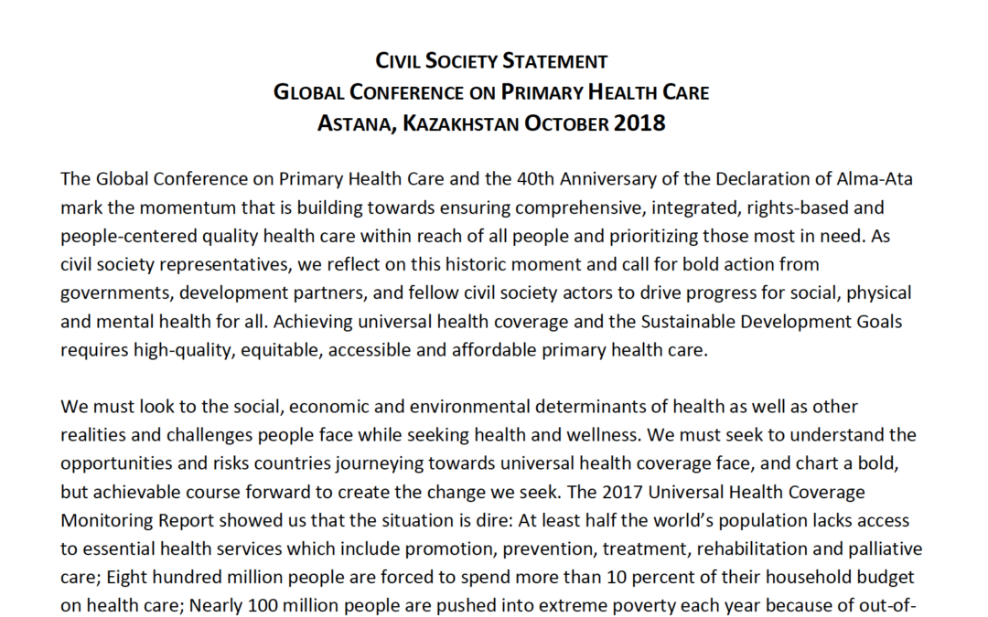 Civil Society Statement – Global Conference on Primary Health Care