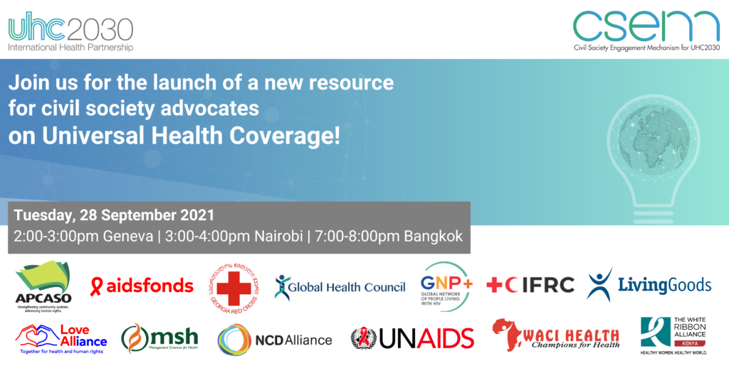 Banner promoting the Health for All Advocacy Toolkit launch event on 28 September as described below with partner logo